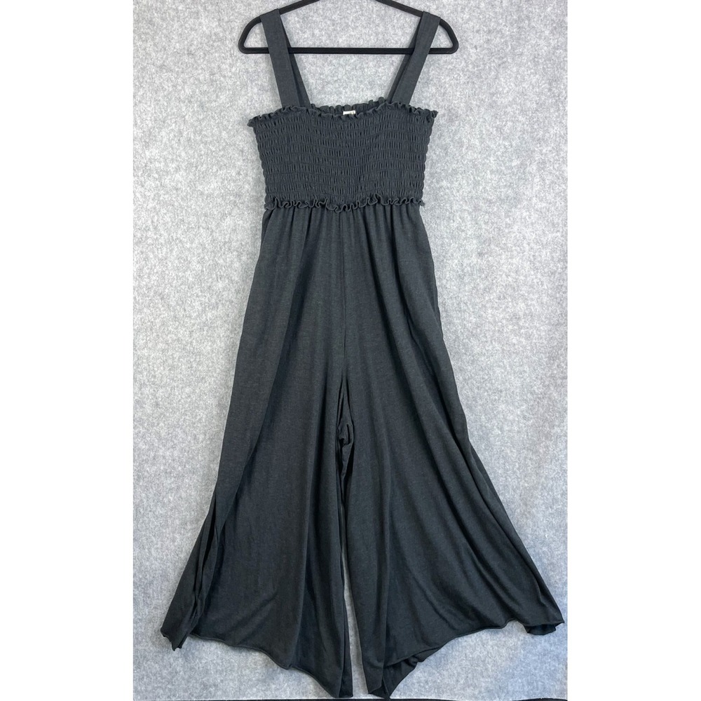 Natural Life Harper Knit Wide Leg Jumpsuit Womens L/XL Gray Smocked Boho Coastal - Picture 2 of 14